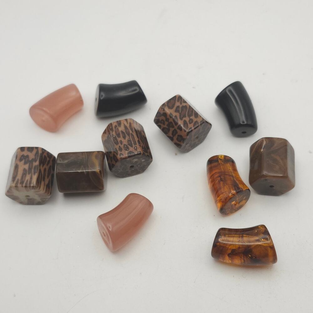 Lot 11 Large Acrylic Beads 1" Curved Tubes + 0.75" Hex Barrel Mix Jewelry Craft